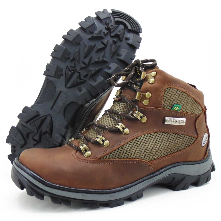 Bota Coturno Adventure Caterpillar Trail Café Em Couro