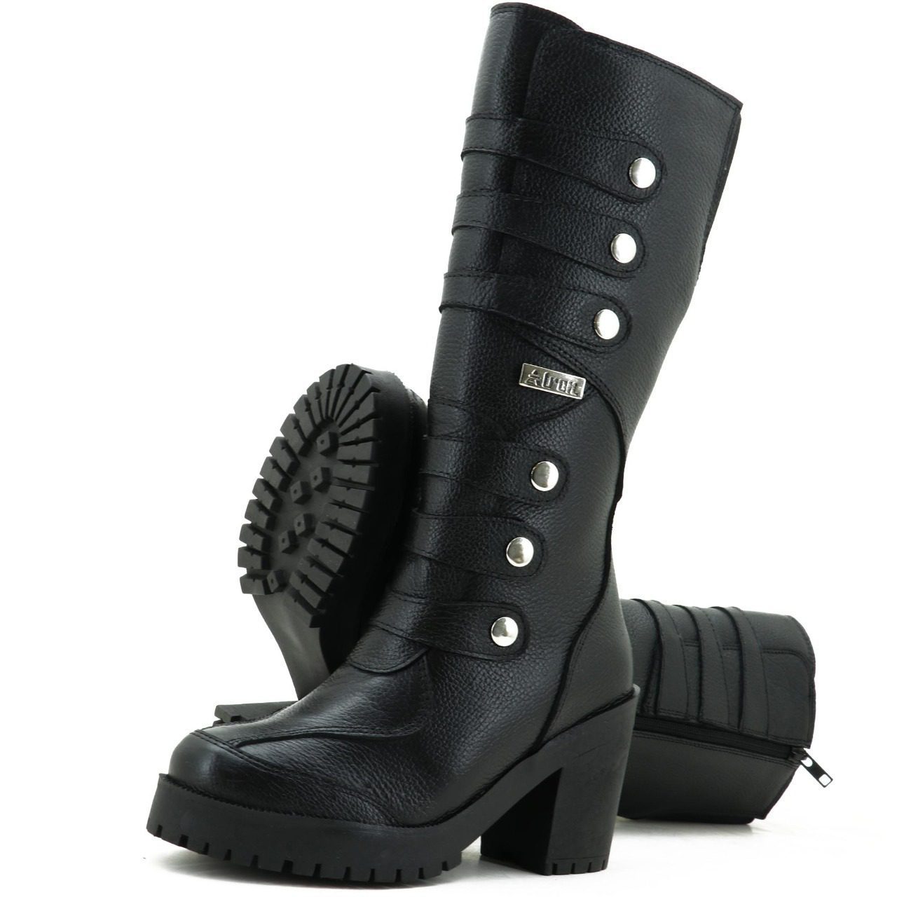 Bota Feminina Motocicl Roqueira Couro Atron